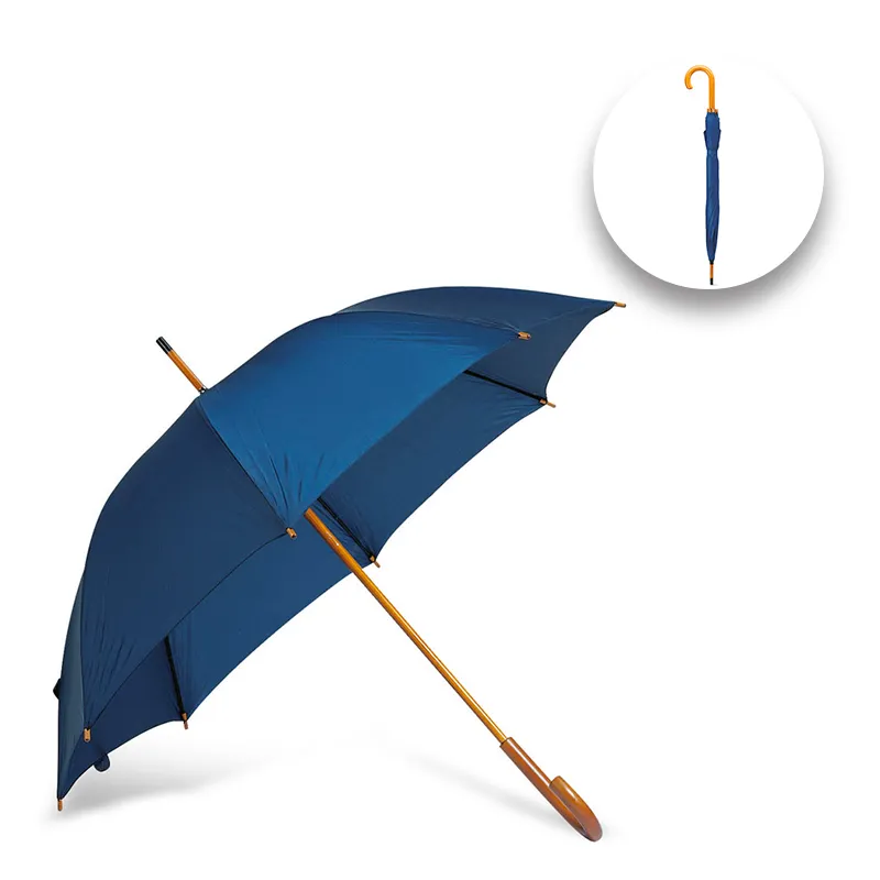 Parapluie Personnalisable Golf Bleu/Blanc/Rouge : Poignée en bois